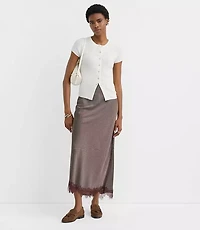 Pindot Lace Trim Satin Bias Maxi Skirt