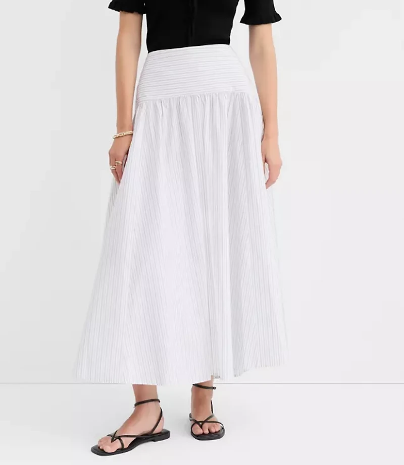 Petite Striped Yoke Poplin Maxi Skirt