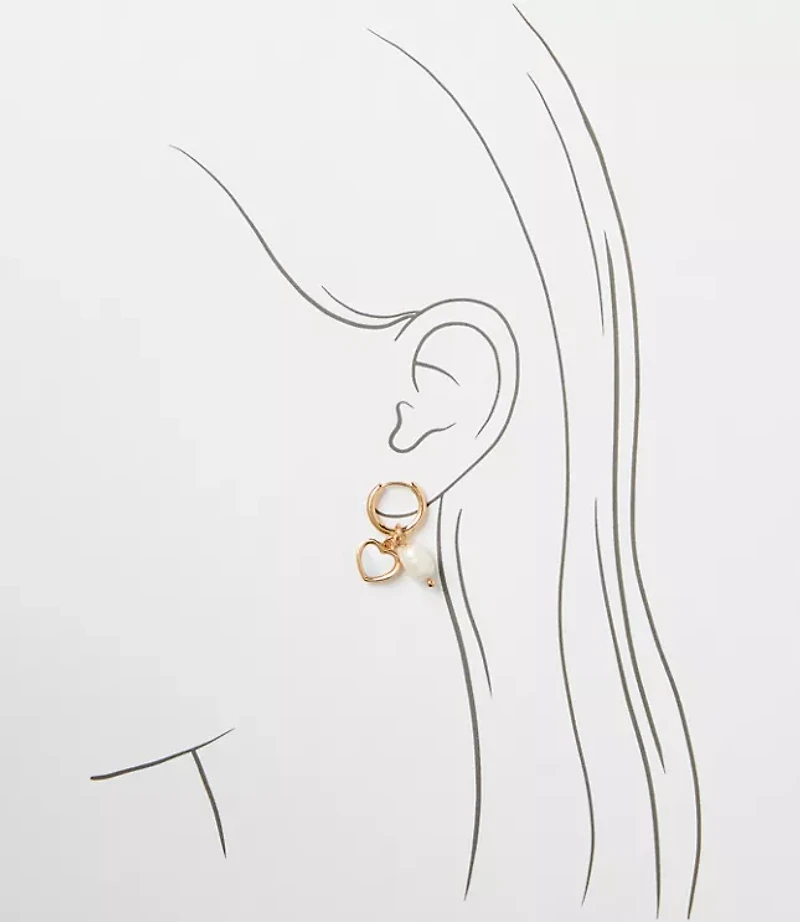 Pearlized Heart Cluster Hoop Earrings