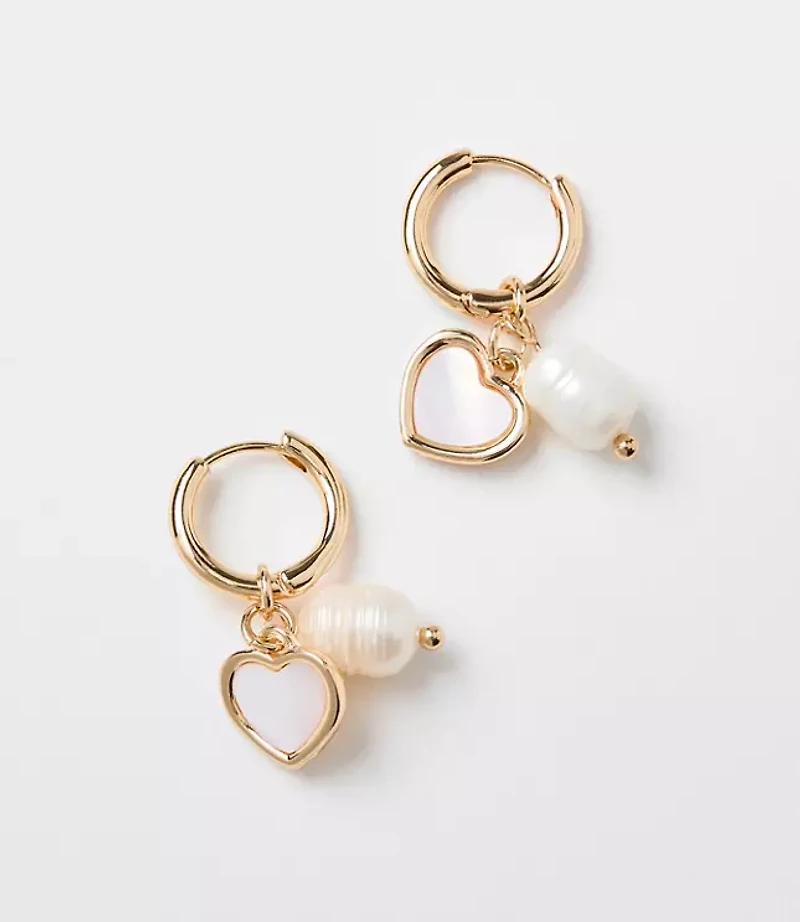 Pearlized Heart Cluster Hoop Earrings