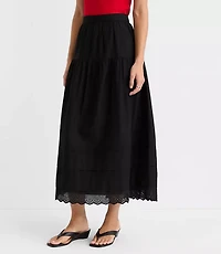 Scalloped Eyelet Pintucked Maxi Skirt