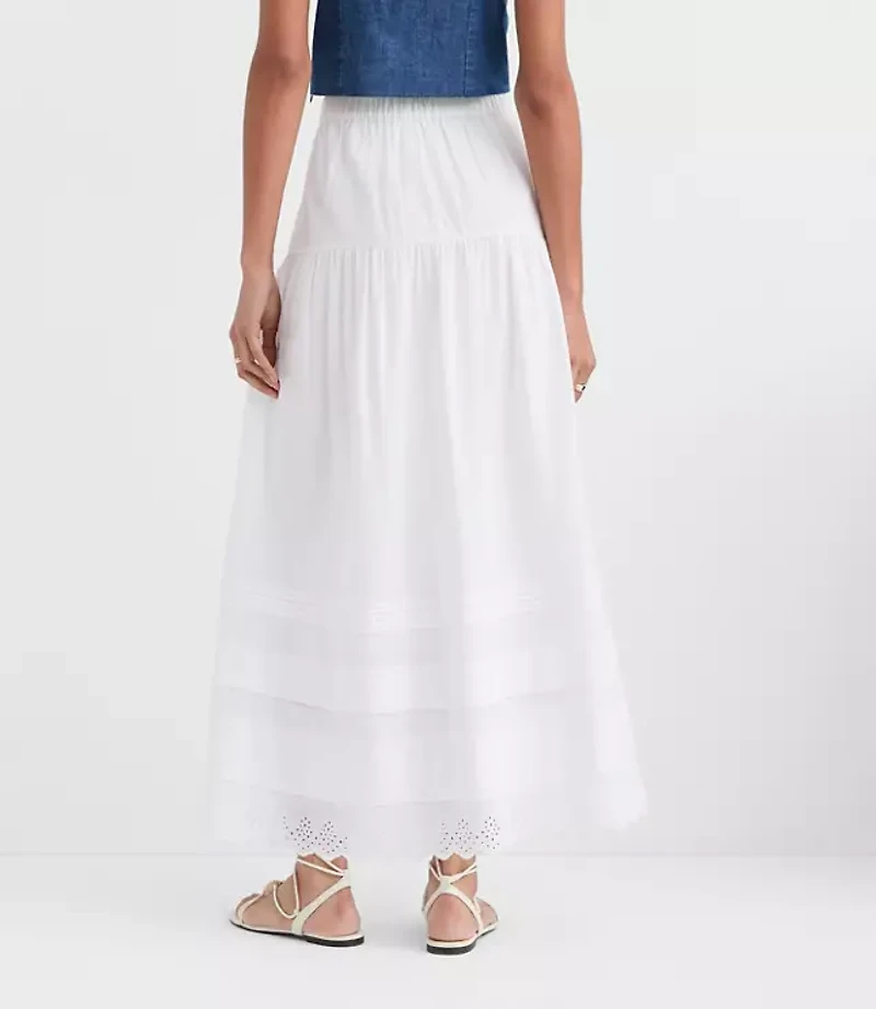 Scalloped Eyelet Pintucked Maxi Skirt
