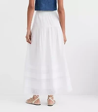 Scalloped Eyelet Pintucked Maxi Skirt