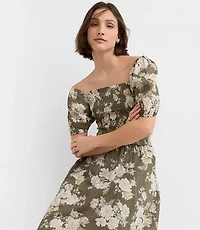 Floral Smocked Puff Sleeve Midi Dress
