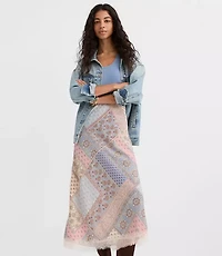 Petite Patchwork Lace Trim Bias Midi Skirt