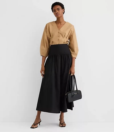 Petite Yoke Poplin Maxi Skirt