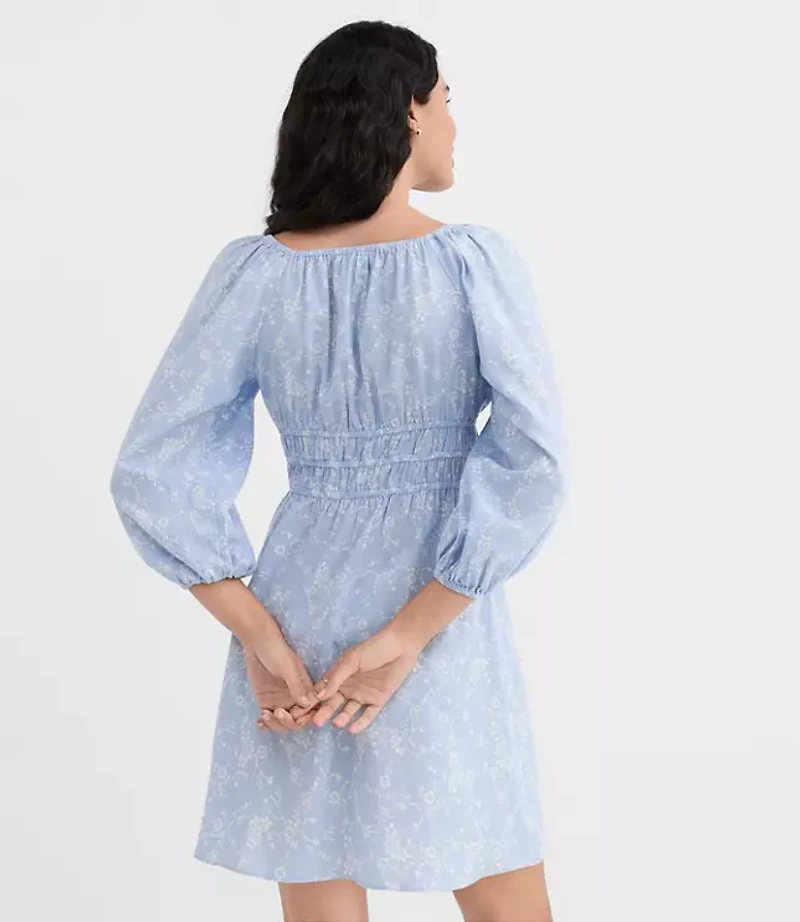 Bouquet Linen Cotton Smocked Mini Dress