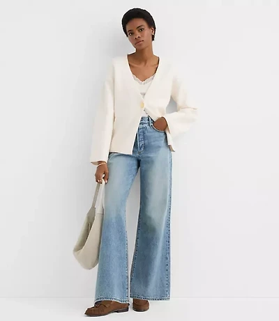 Petite Hammered Metallic Button Sweater Jacket