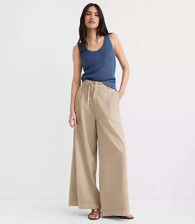 Petite Tie Waist Pleated Palazzo Pants
