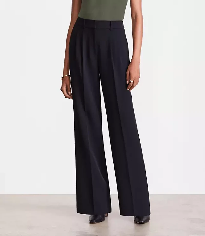 Tall LOFT Versa Crepe Drape Pleated Relaxed Straight Pants