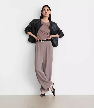 Tall LOFT Versa Crepe Drape Pleated Relaxed Straight Pants