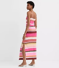 Striped Linen Cotton Strappy Midi Dress