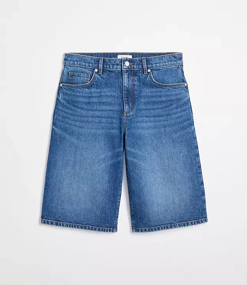 Rivete Curvy High Rise Denim Bermuda Shorts Dark Wash