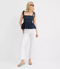Topstitched Poplin Tie Strap Smocked Peplum Cami