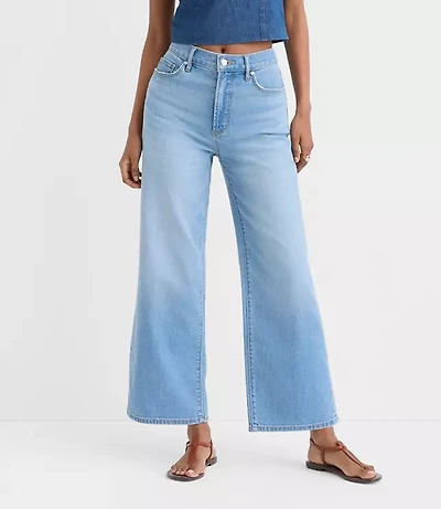 Rivete Tall Curvy High Rise Wide Leg Crop Jeans Bright Medium Stonewash