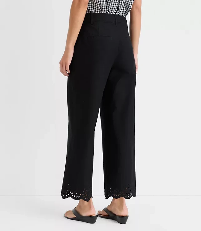 Palmer Wide Leg Crop Pants with Eyelet Hem