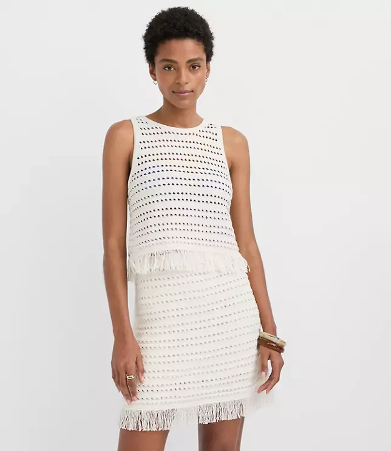 Petite LOFT Beach Stitchy Fringe Sweater Tank Top