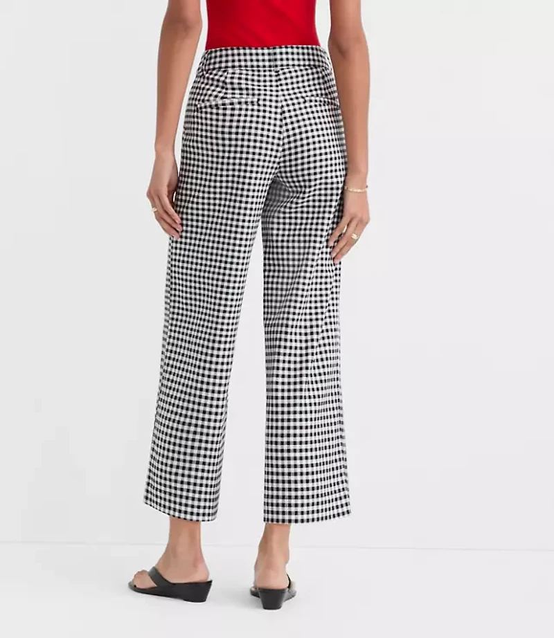Curvy Palmer Wide Leg Crop Pants Gingham Cotton Linen