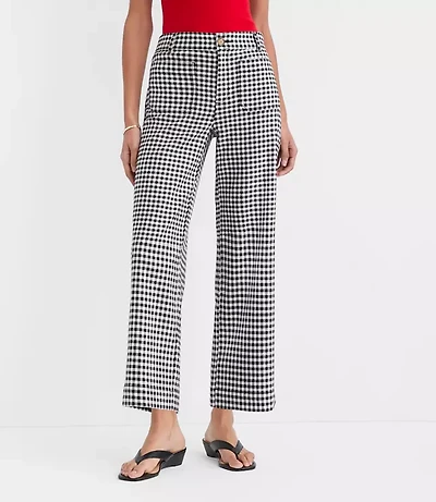 Curvy Palmer Wide Leg Crop Pants Gingham Cotton Linen