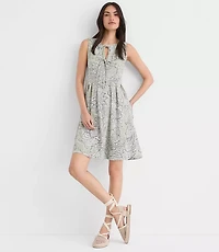 Floral Pintucked Bow Mini Pocket Dress