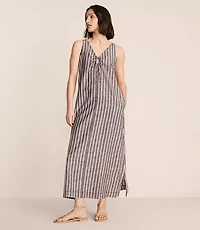 Petite Lou & Grey Striped Linen Cotton Tie Keyhole Maxi Pocket Dress