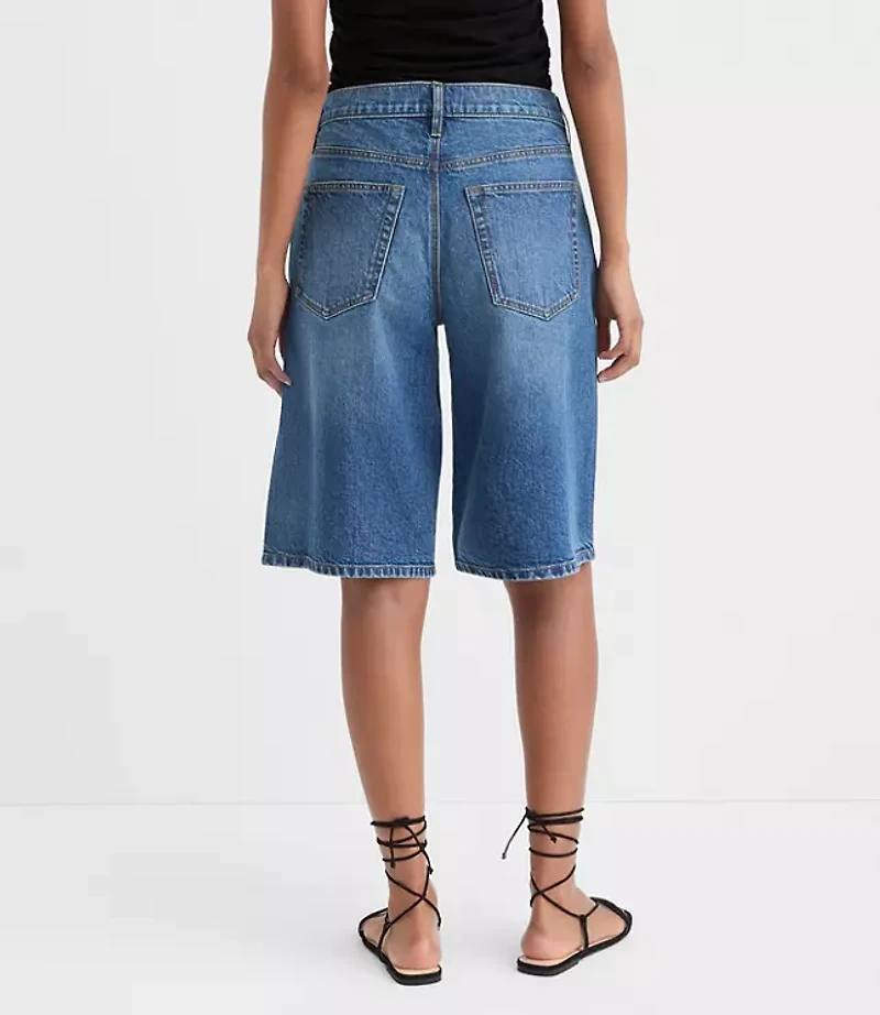 Rivete Petite Curvy High Rise Denim Bermuda Shorts Dark Wash