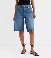 Rivete Petite Curvy High Rise Denim Bermuda Shorts Dark Wash