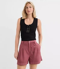 Lace Up Perfect Ribbed Scoop Neck Tank Top