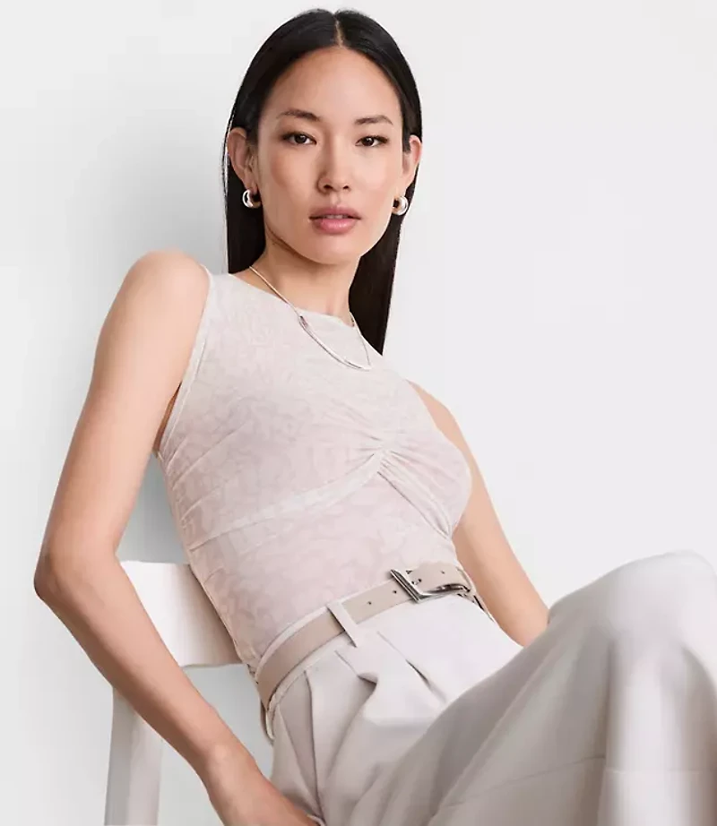 Petite LOFT Versa Animal Print Mesh Ruched Top