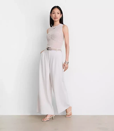 Petite LOFT Versa Animal Print Mesh Ruched Top