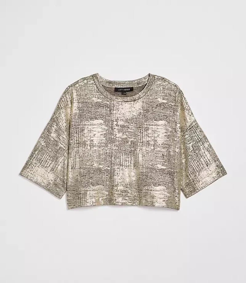 Petite LOFT Versa Metallic Cropped Relaxed Tee