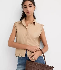 Eyelet Poplin Sleeveless Shirt