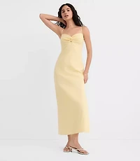 Sun Palm Linen Cotton Cutout Twist Midi Dress