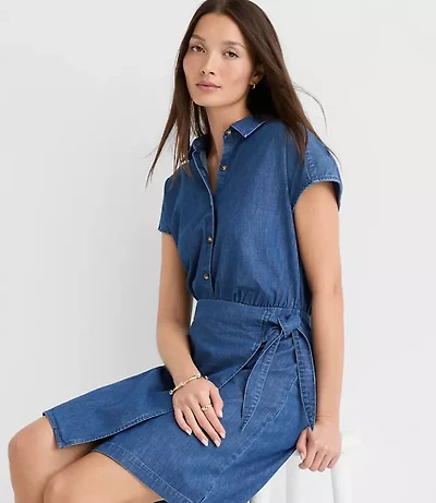 Chambray Wrap Mini Shirtdress