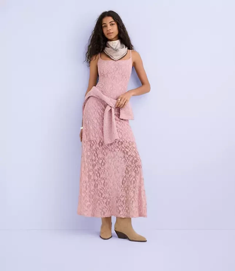 Lace Strappy Scoop Neck Midi Dress