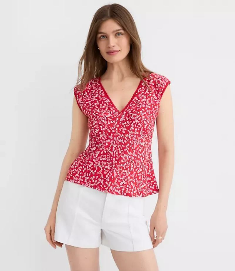 Floral Lace Trim Cap Sleeve Top