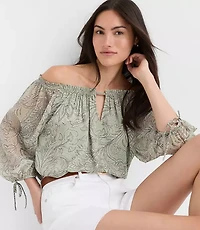 Floral Tie Cuff Off The Shoulder Blouse