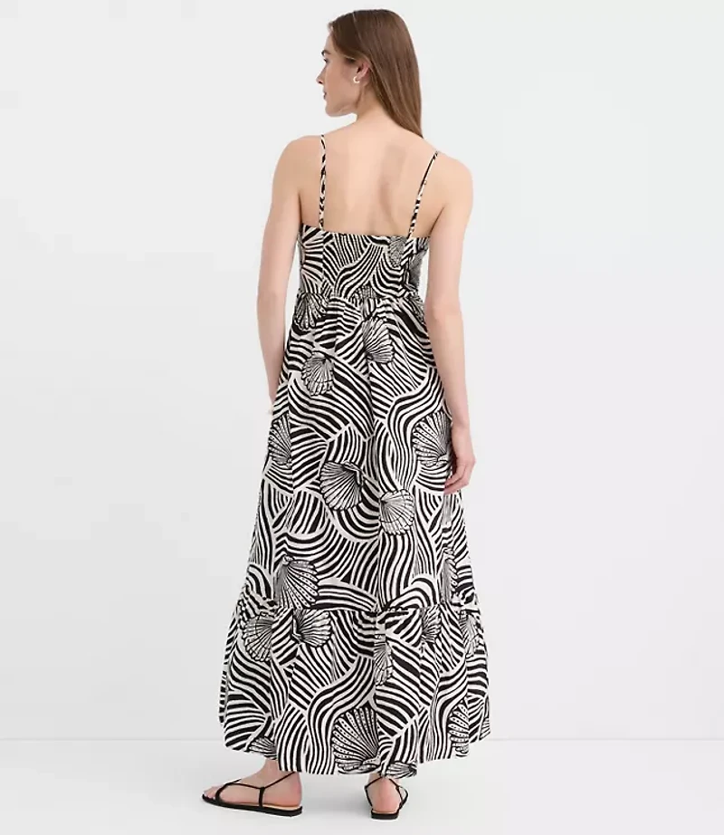LOFT Beach Seashell Poplin Cutout Twist Maxi Pocket Dress