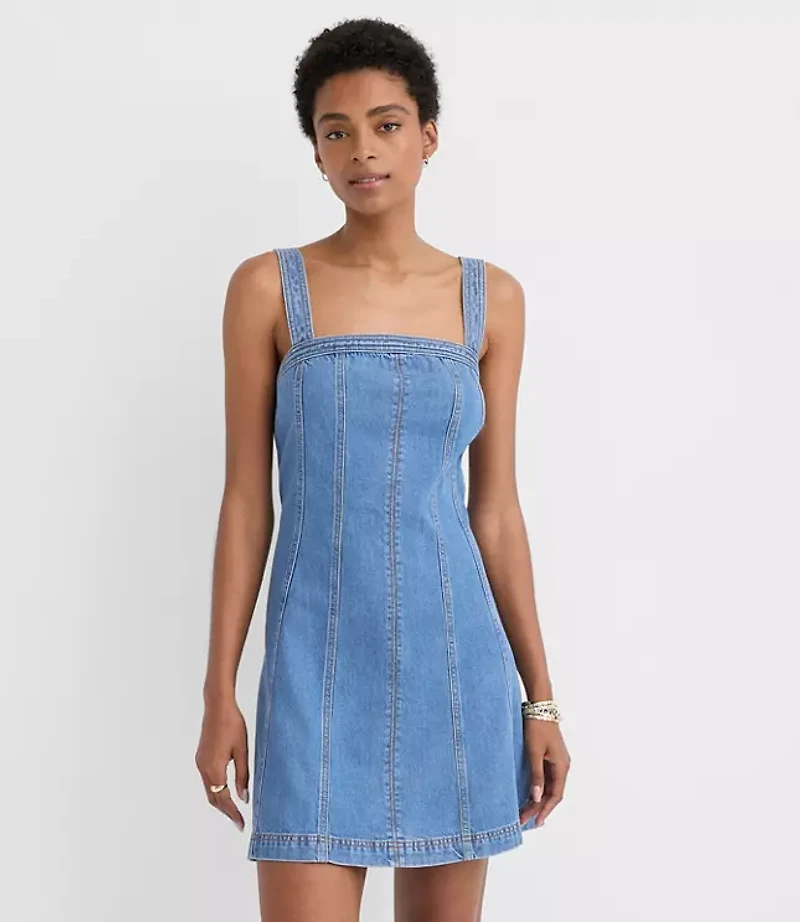 Petite Seamed Denim Mini Dress Medium Blue