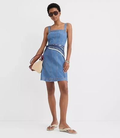 Petite Seamed Denim Mini Dress Medium Blue