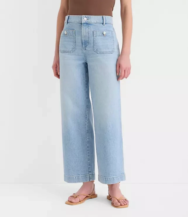 Petite Palmer Denim Wide Leg Crop Pants Refined Blue Wash