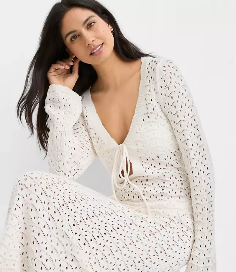 Petite LOFT Beach Pointelle Keyhole Sweater Maxi Swimsuit Coverup