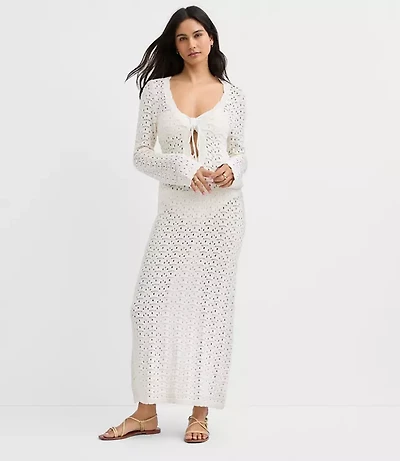 Petite LOFT Beach Pointelle Keyhole Sweater Maxi Swimsuit Coverup
