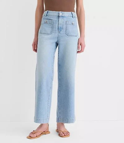 Curvy Palmer Denim Wide Leg Crop Pants Refined Blue Wash