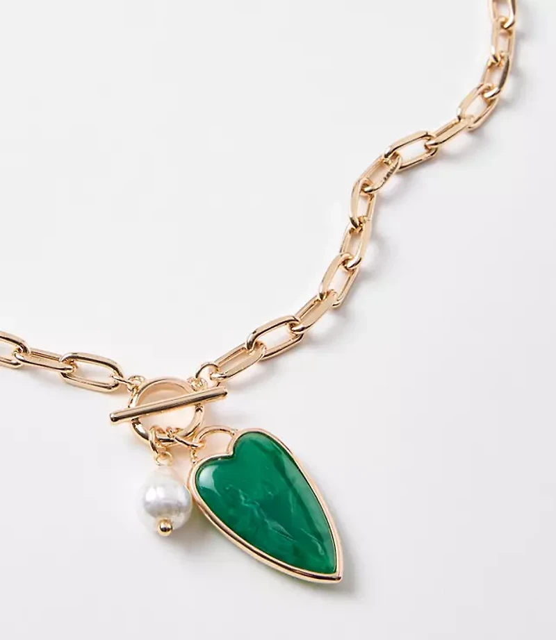 Pearlized Heart Toggle Necklace