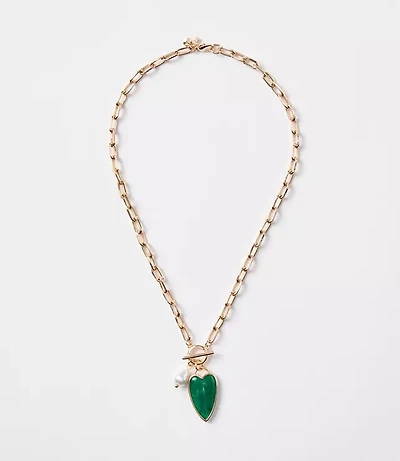 Pearlized Heart Toggle Necklace