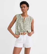 Tiled Pleated Yoke Mixed Media Shell