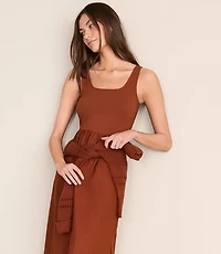 Lou & Grey Square Neck Mixed Media Maxi Pocket Dress