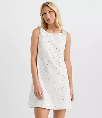 Dotted Linen Cotton Tie Boatneck Mini Dress
