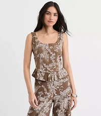 Floral Toile Linen Cotton Peplum Top